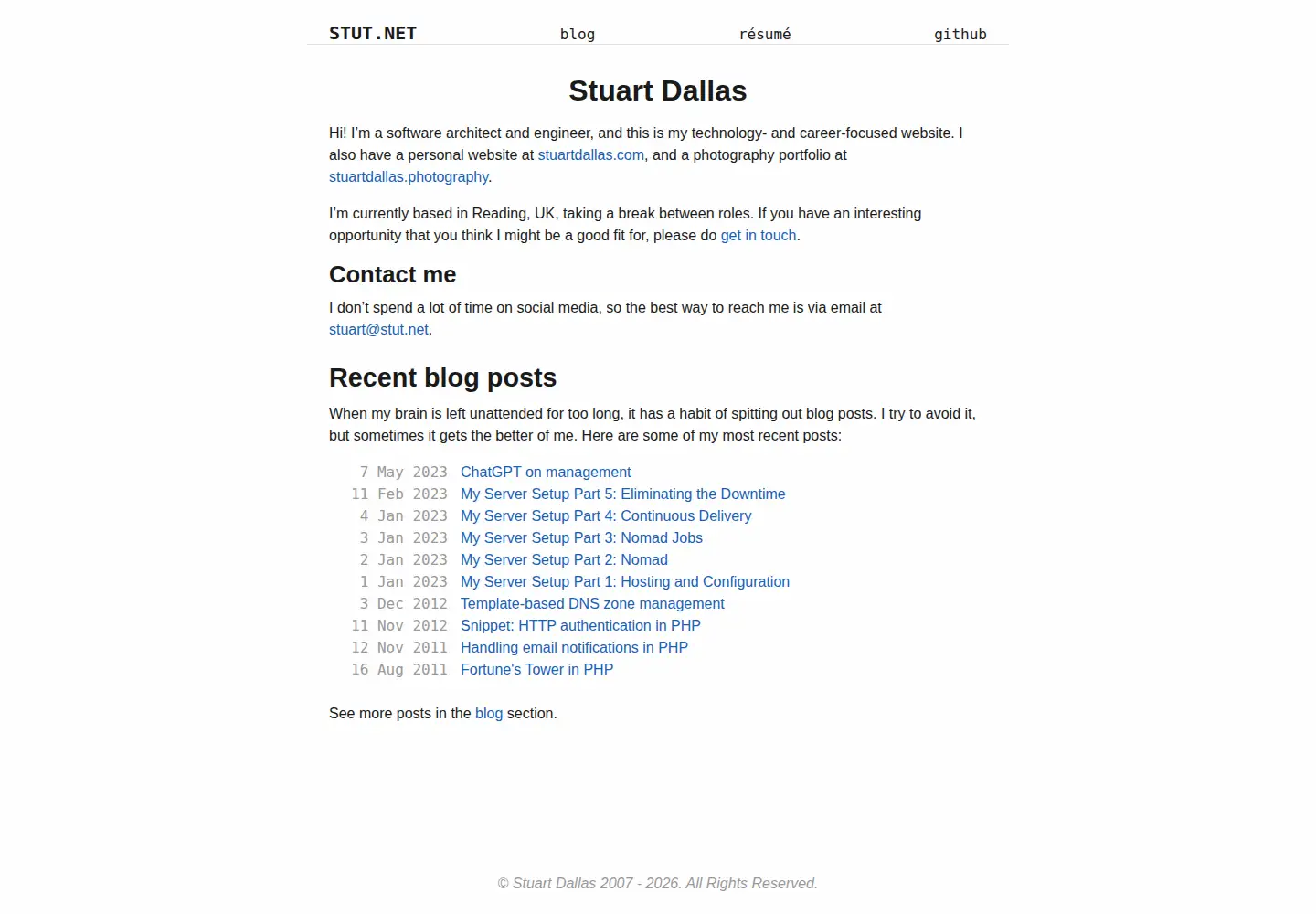 Captured homepage of stut.net in the current scan