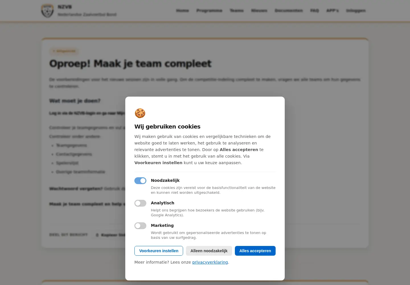 Screenshot of nzvb.nl