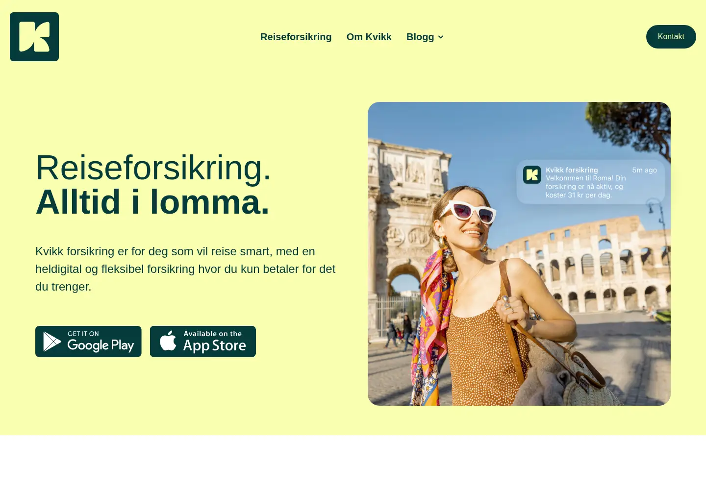 Screenshot of kvikkforsikring.no