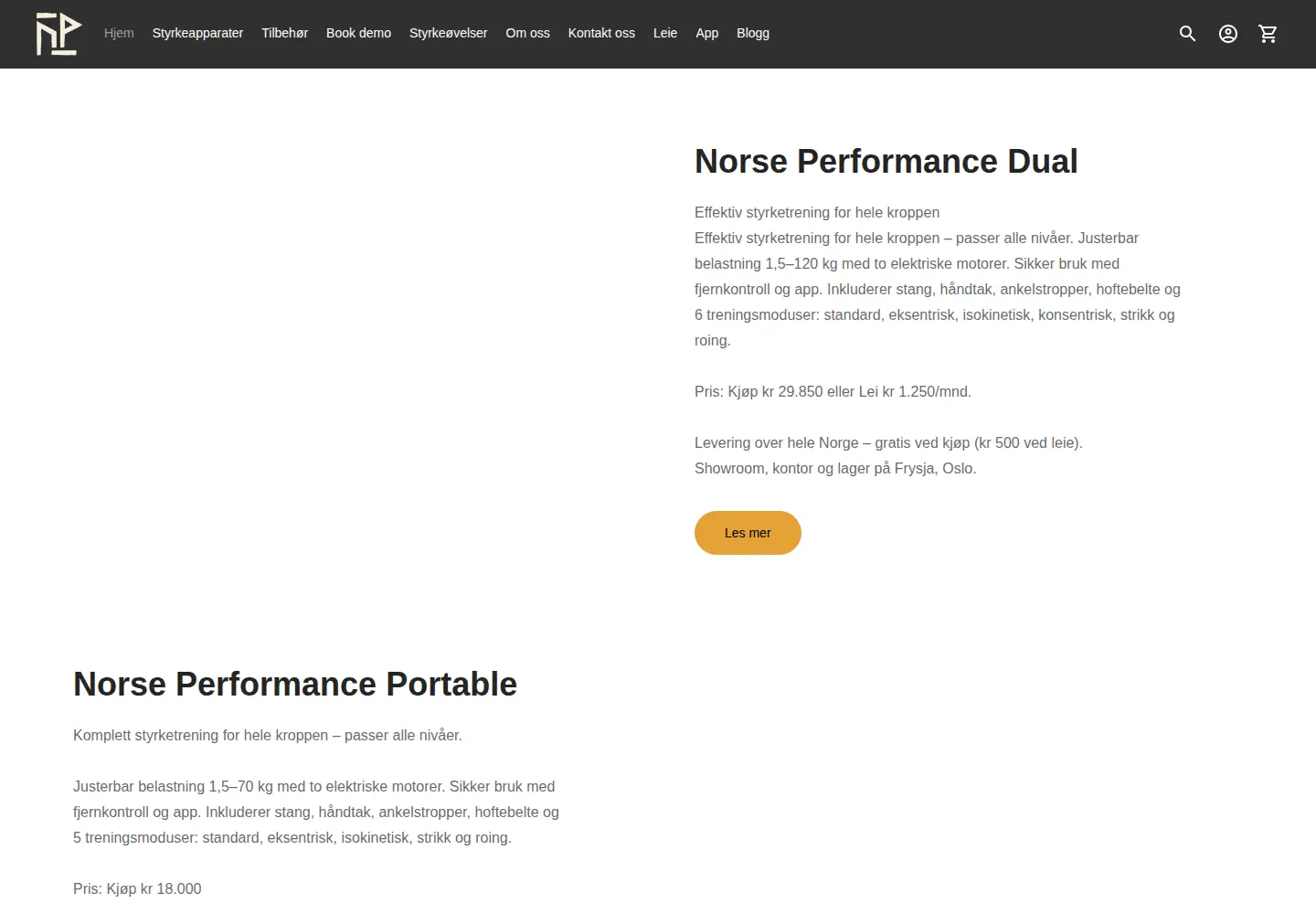 Screenshot of norseperformance.no
