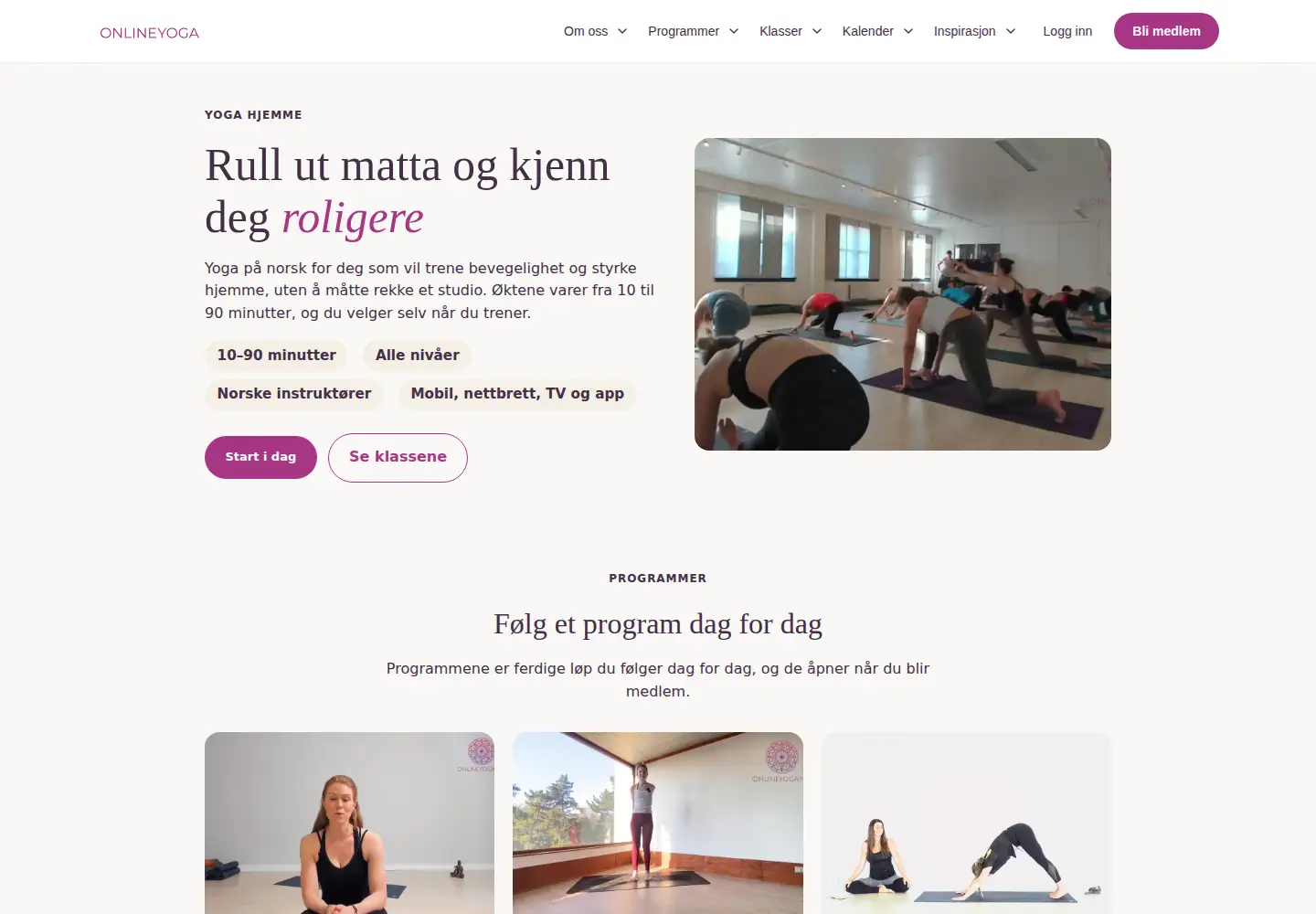 Screenshot of onlineyoga.no