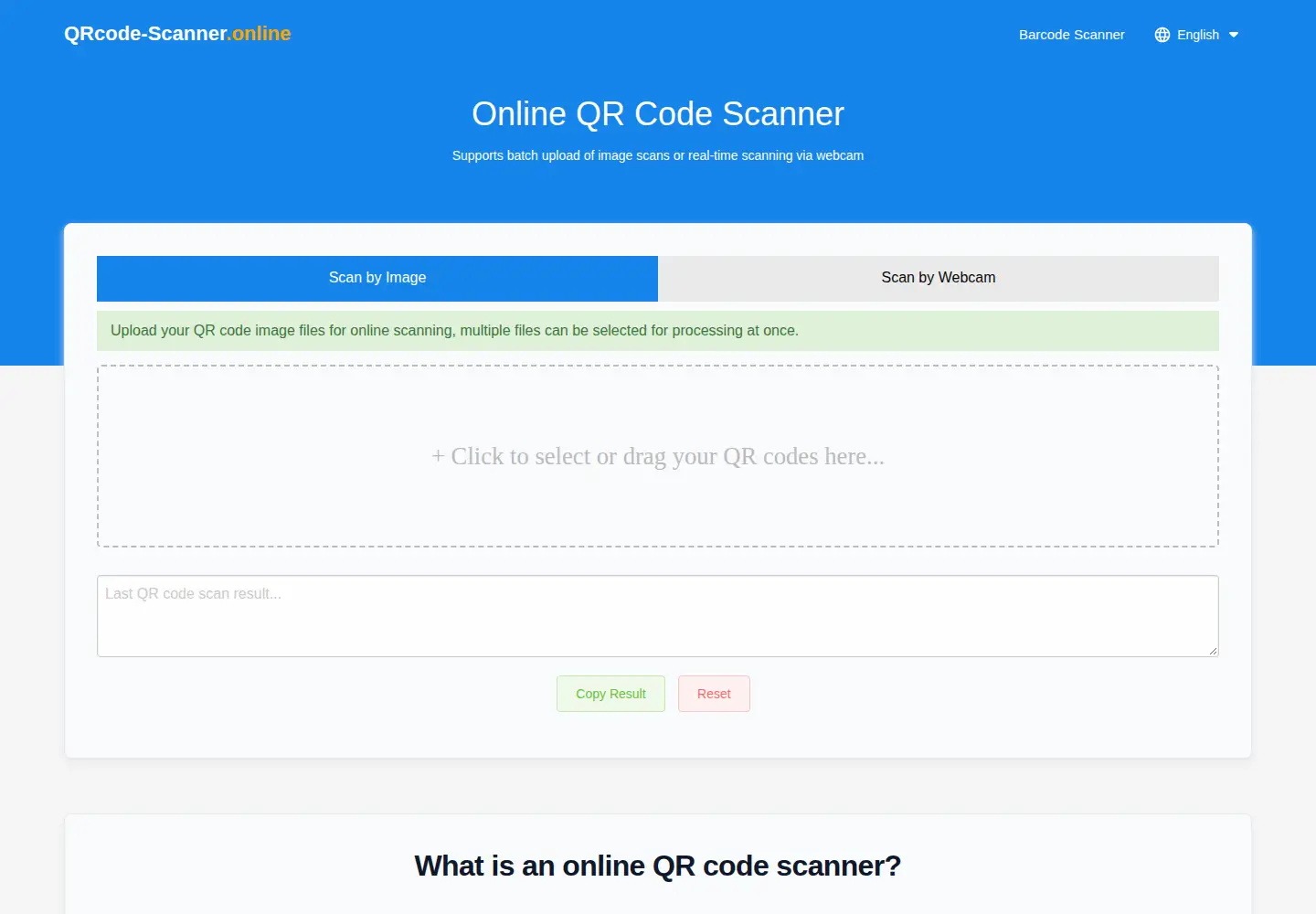Captured homepage of qrcode-scanner.online in the current scan