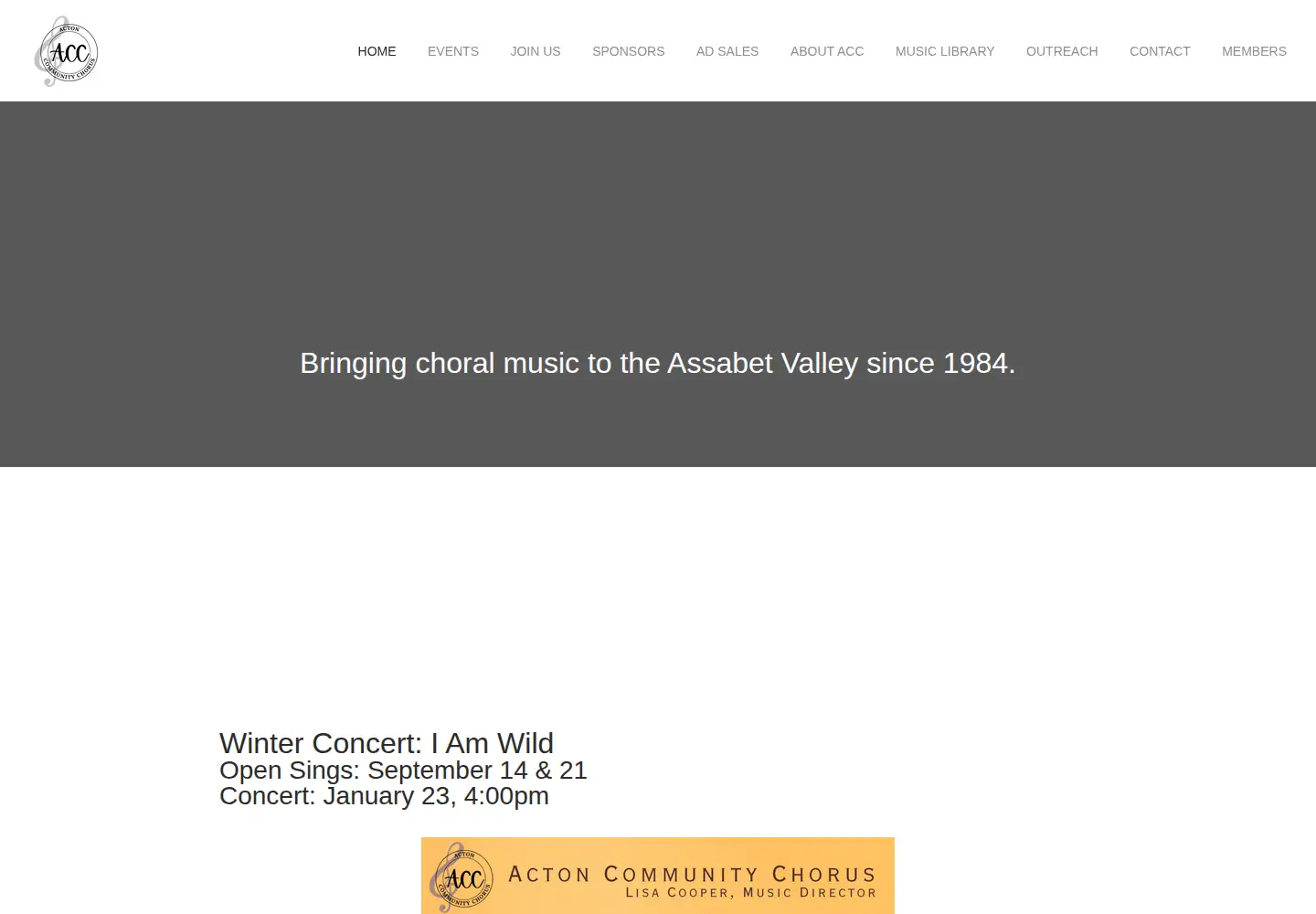 Captured homepage of actoncommunitychorus.org in the current scan