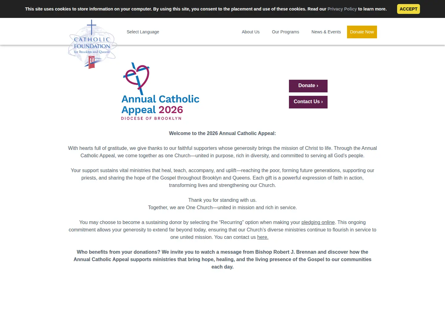 Screenshot of annualcatholicappeal.org