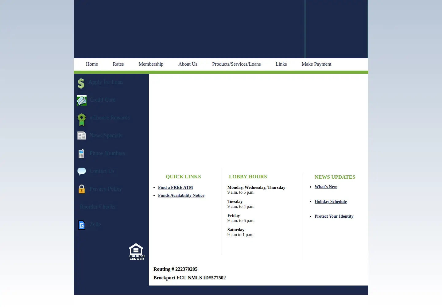 Captured homepage of brockportfcu.org in the current scan