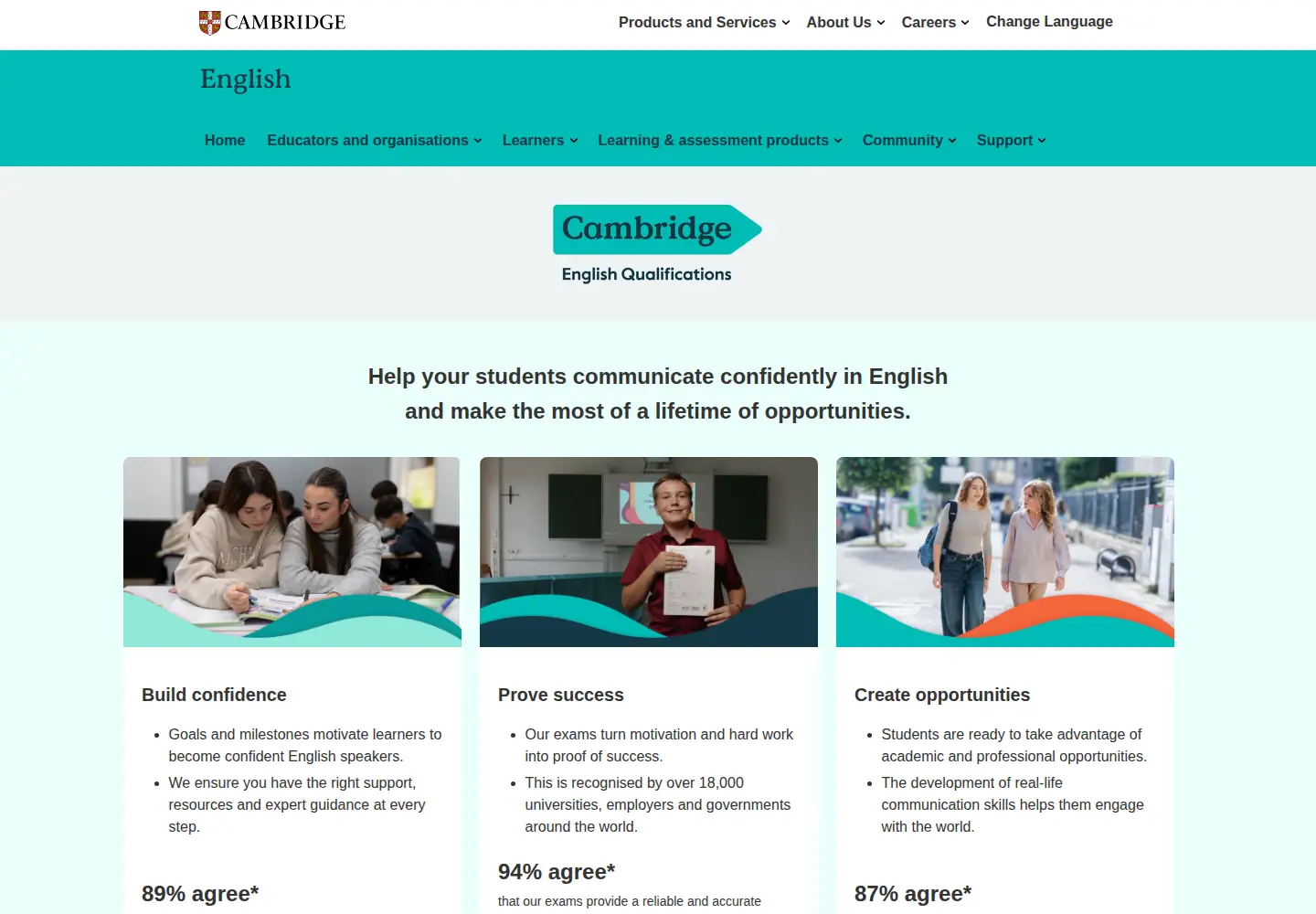 Screenshot of cambridgeenglishschools.org