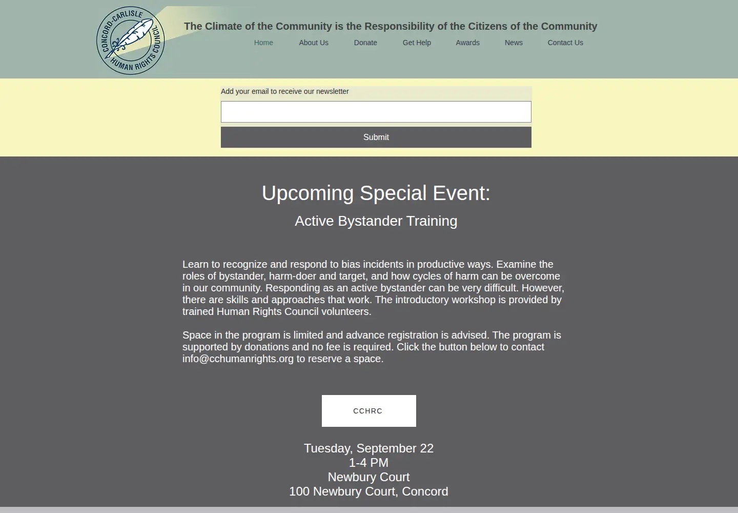 Captured homepage of cchumanrights.org in the current scan