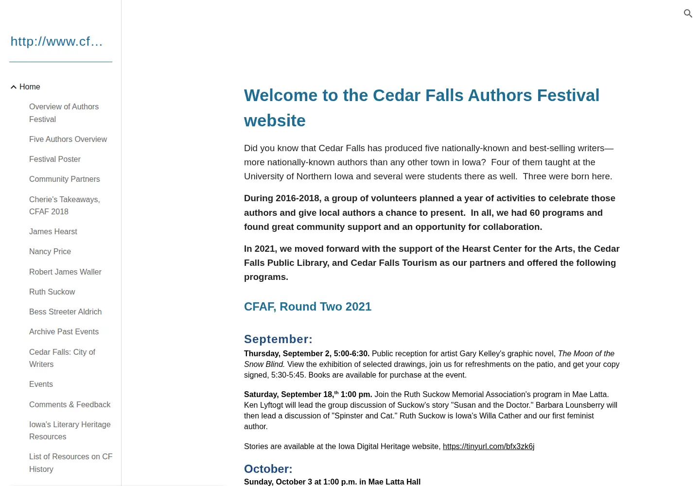 Screenshot of cfauthorsfestival.org