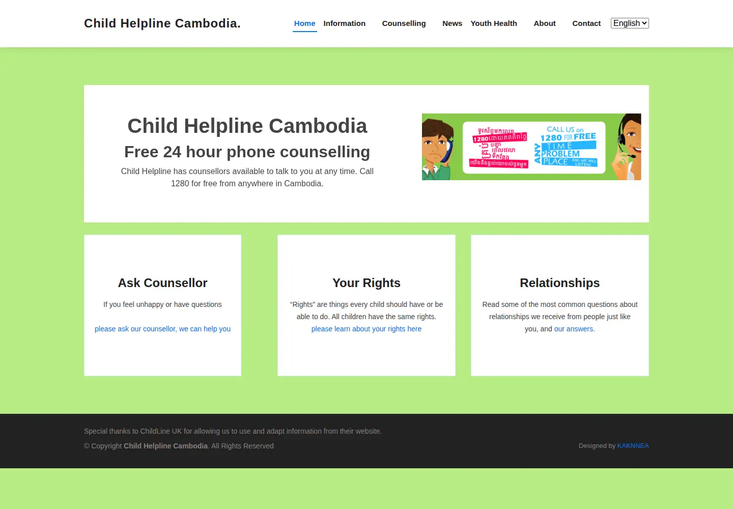 Screenshot of childhelplinecambodia.org