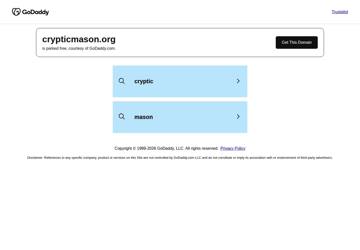 Captured homepage of crypticmason.org in the current scan