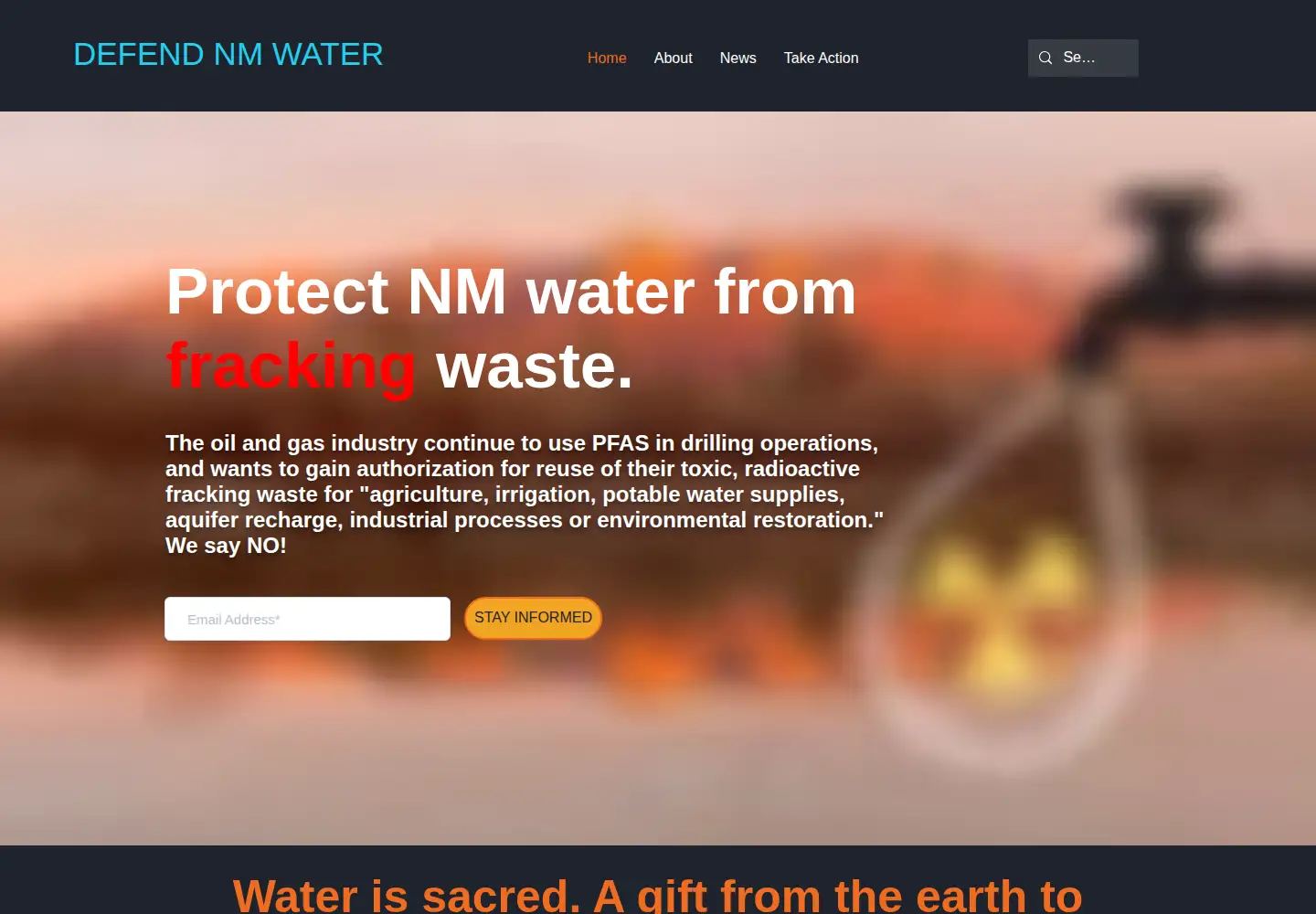 Captured homepage of defendnmwater.org in the current scan