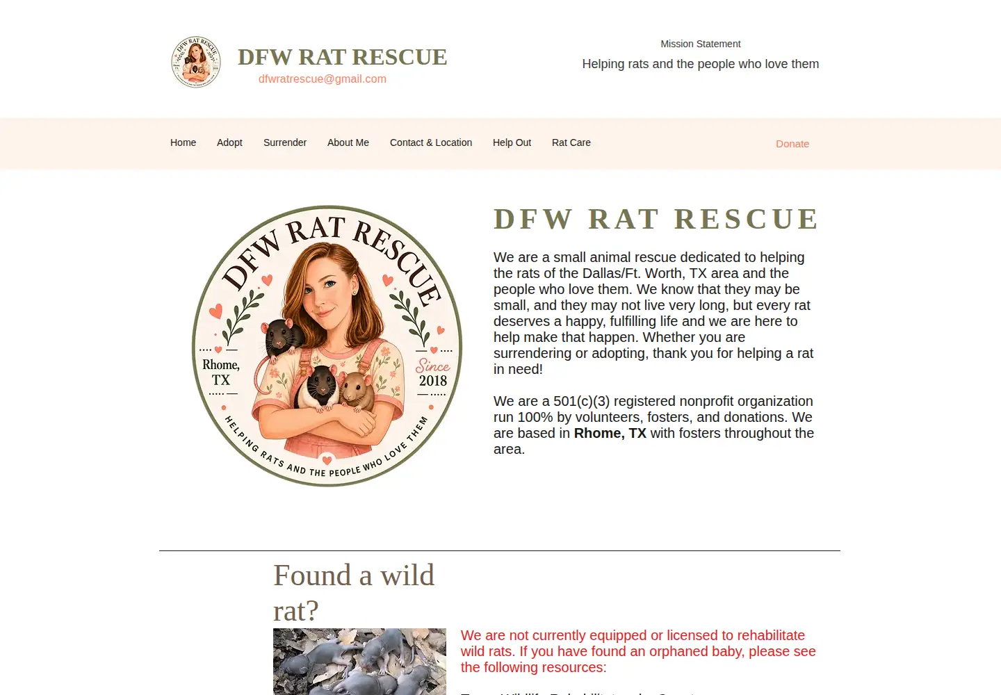 Captured homepage of dfwratrescue.org in the current scan