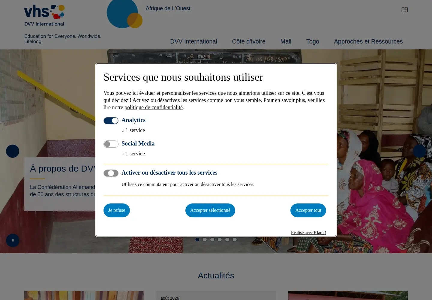 Screenshot of dvv-international-ao.org