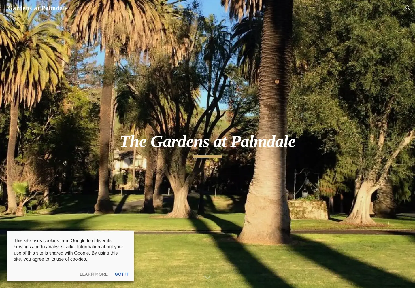 Captured homepage of gardensatpalmdale.org in the current scan