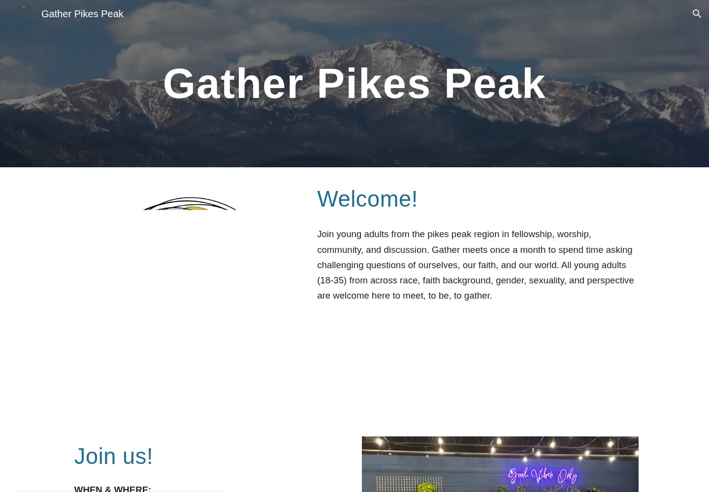 Captured homepage of gatherpikespeak.org in the current scan