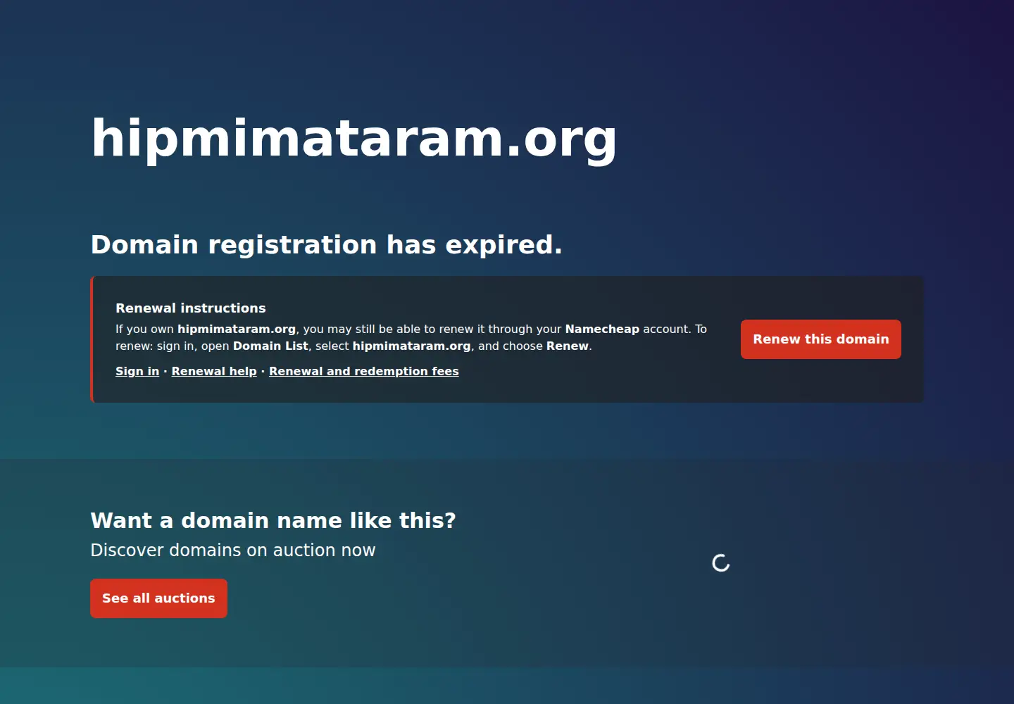 Captured homepage of hipmimataram.org in the current scan