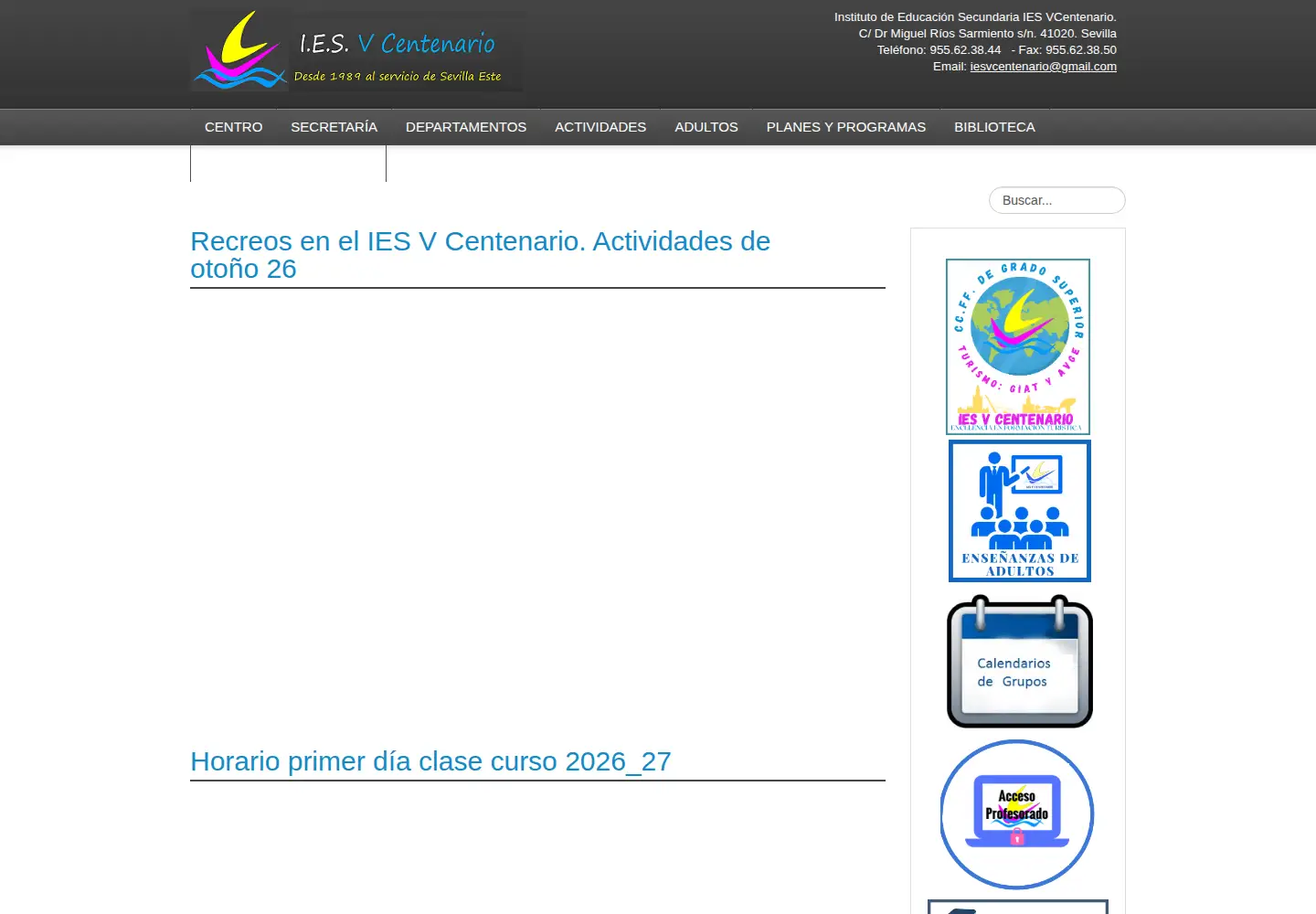 Captured homepage of iesvcentenario.org in the current scan