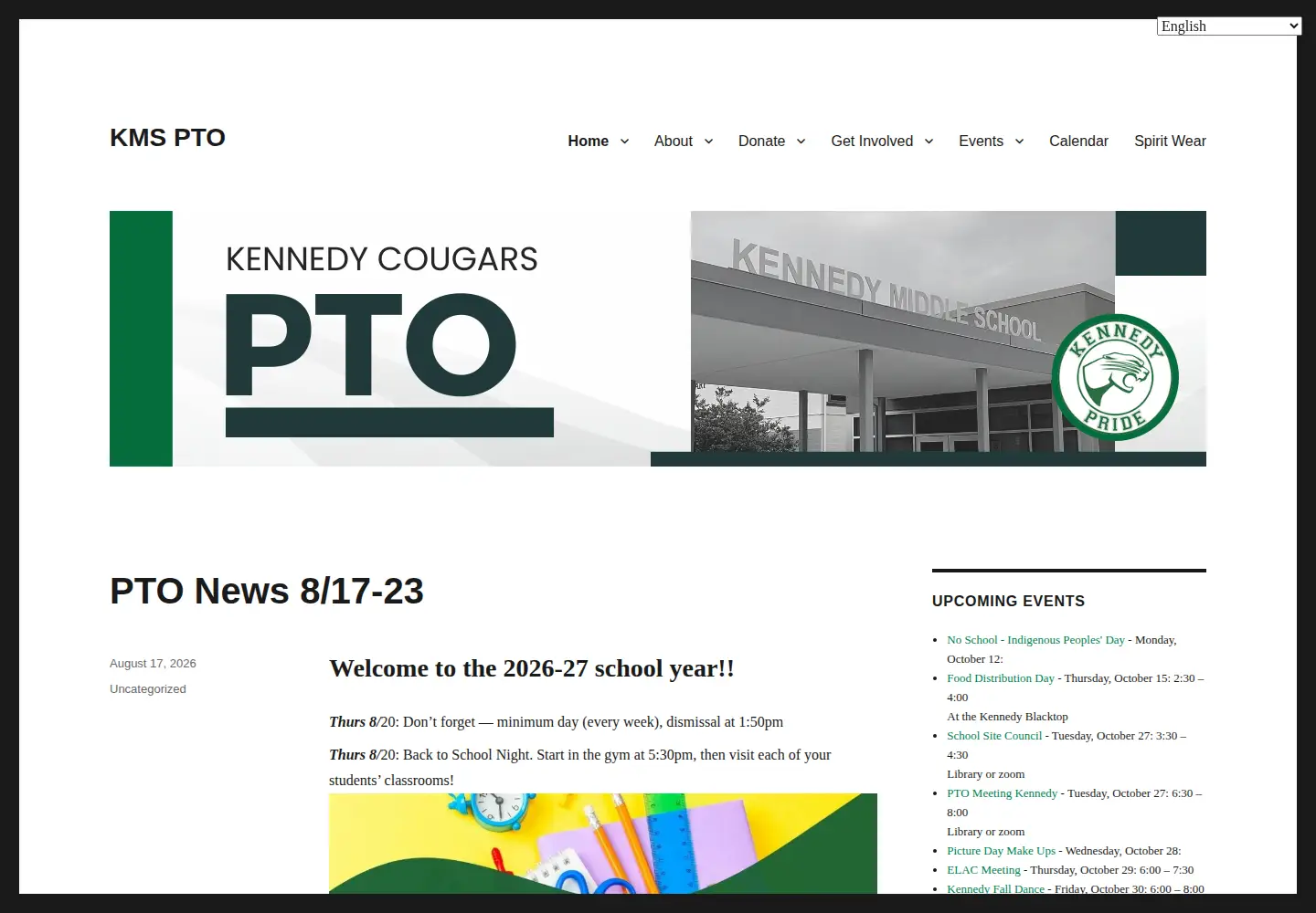 Screenshot of kennedycougarspto.org