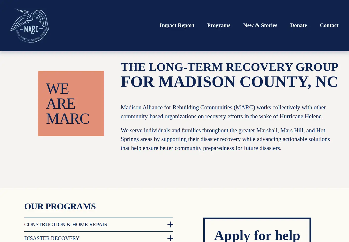 Captured homepage of madisonarc.org in the current scan