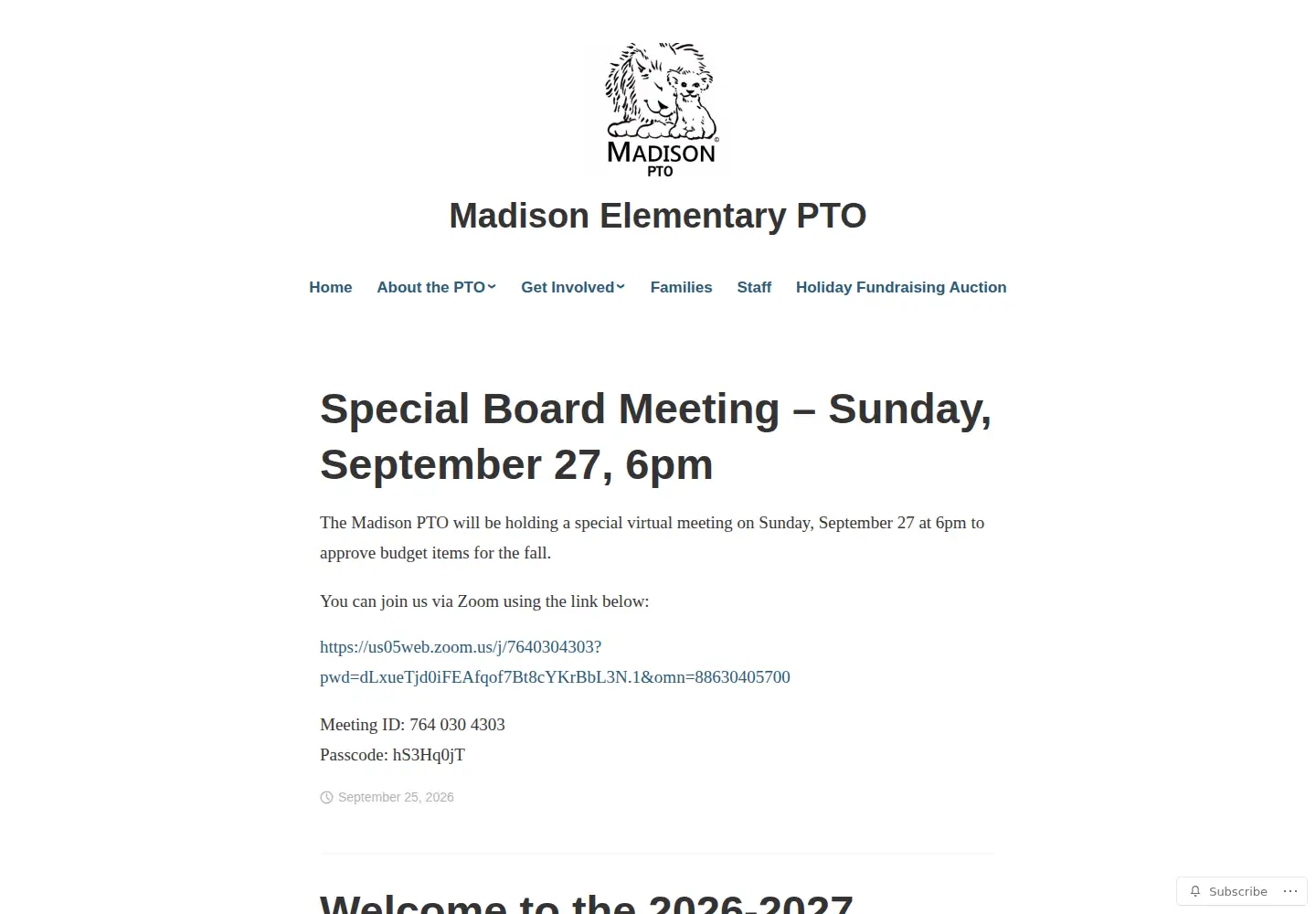 Captured homepage of madisonlioncubs.org in the current scan