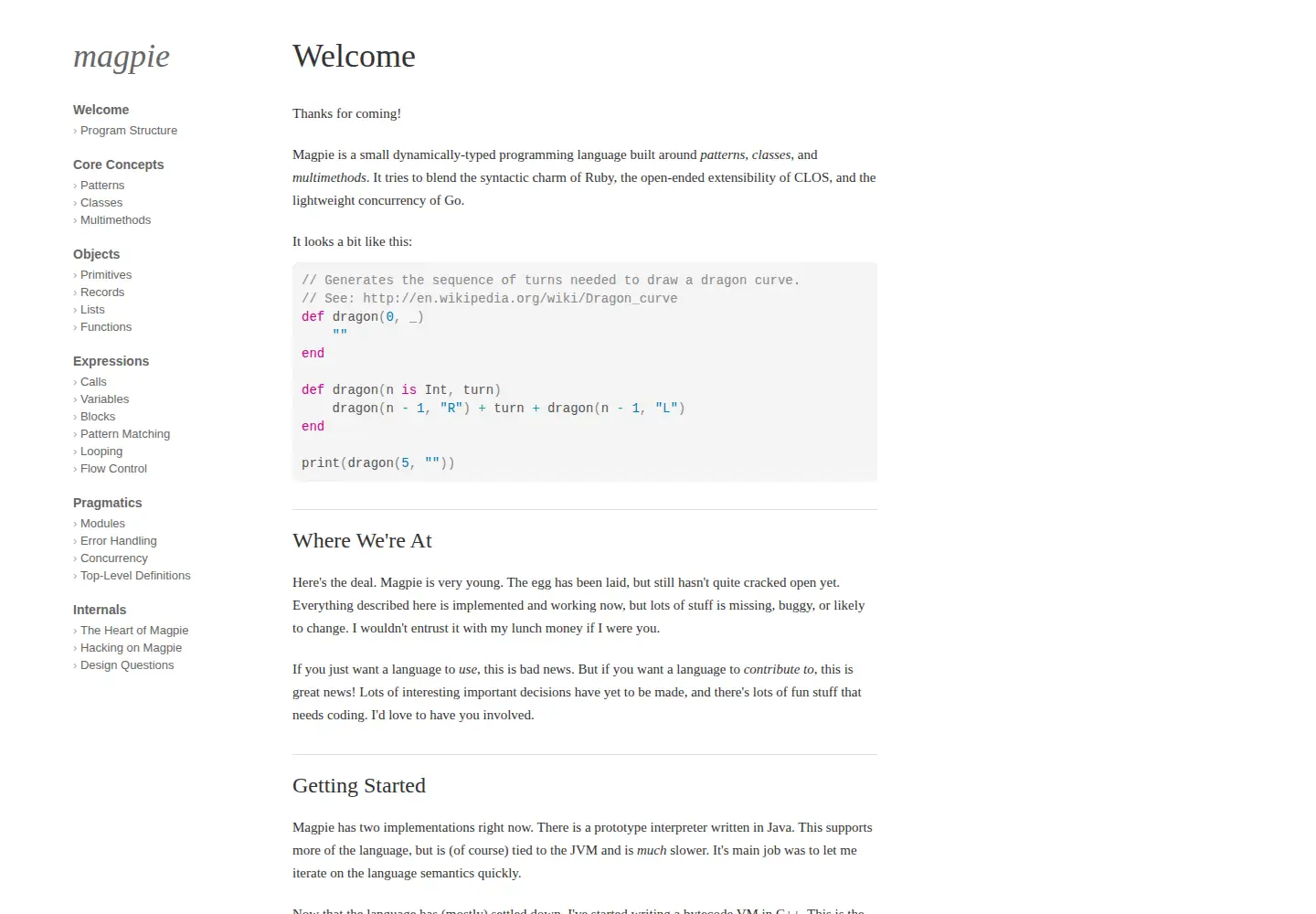 Screenshot of magpie-lang.org