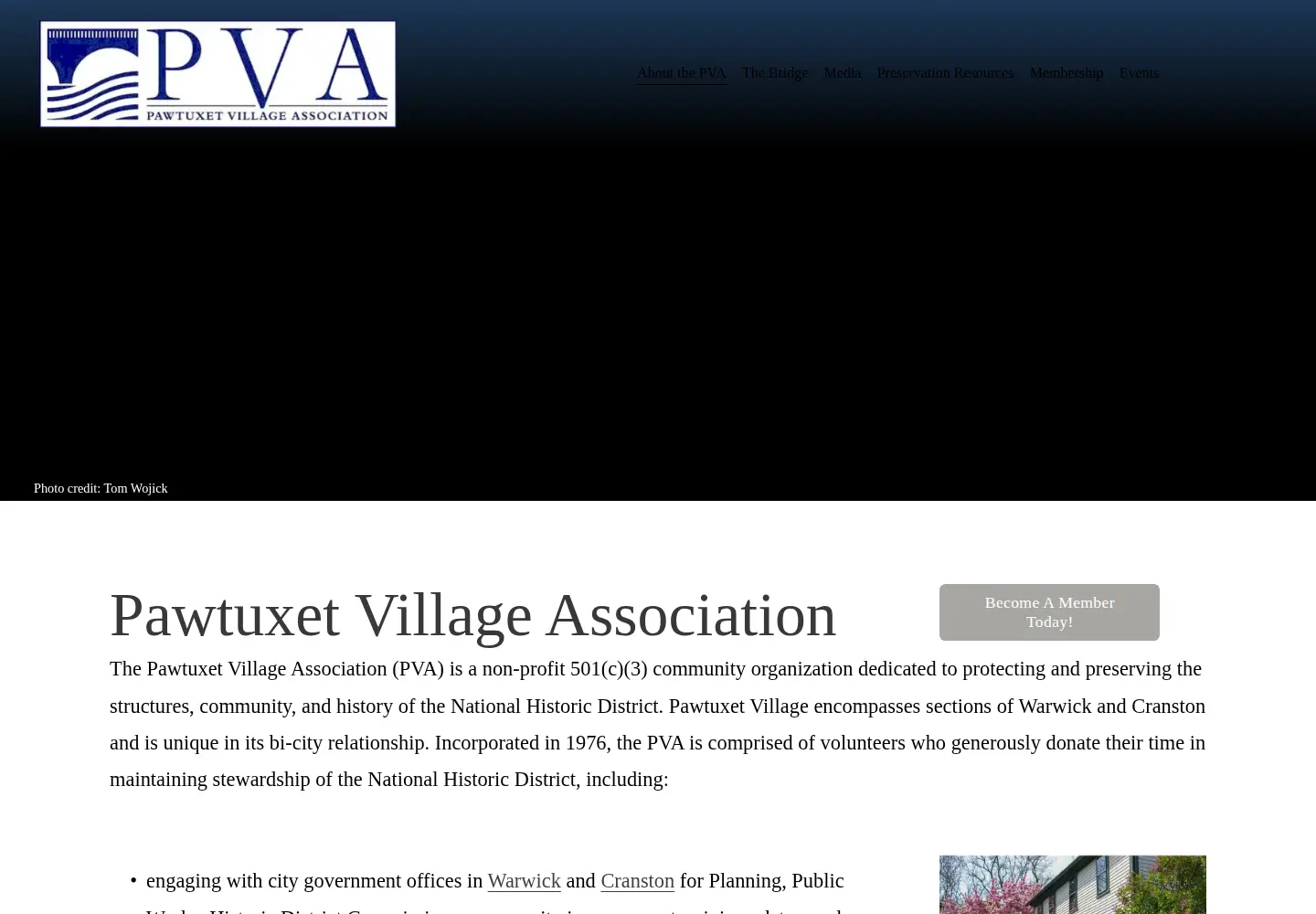 Captured homepage of pawtuxetvillageassociation.org in the current scan