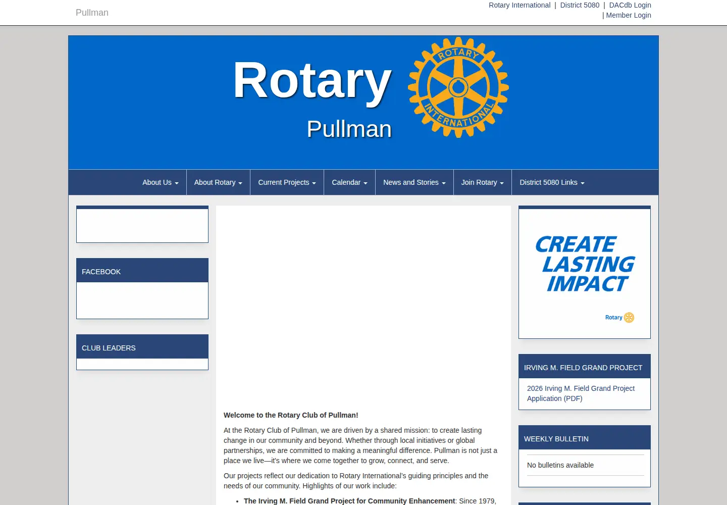 Captured homepage of pullmanrotary.org in the current scan