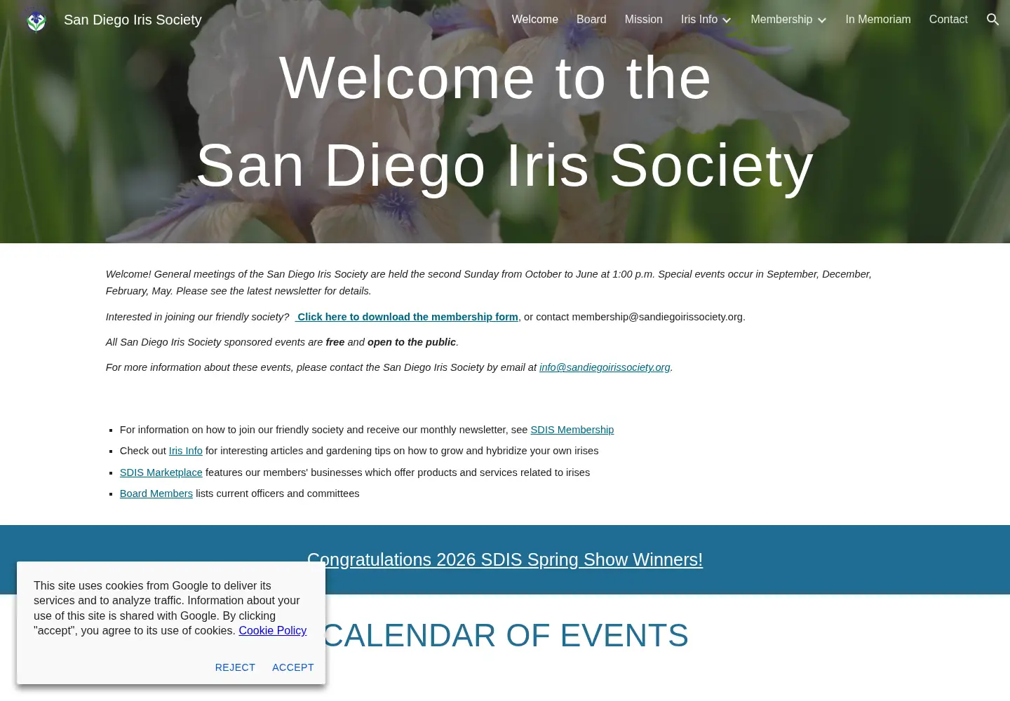 Captured homepage of sandiegoirissociety.org in the current scan