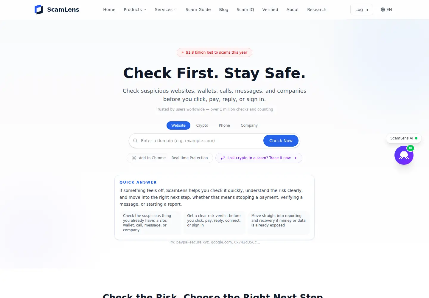 Screenshot of scamlens.org