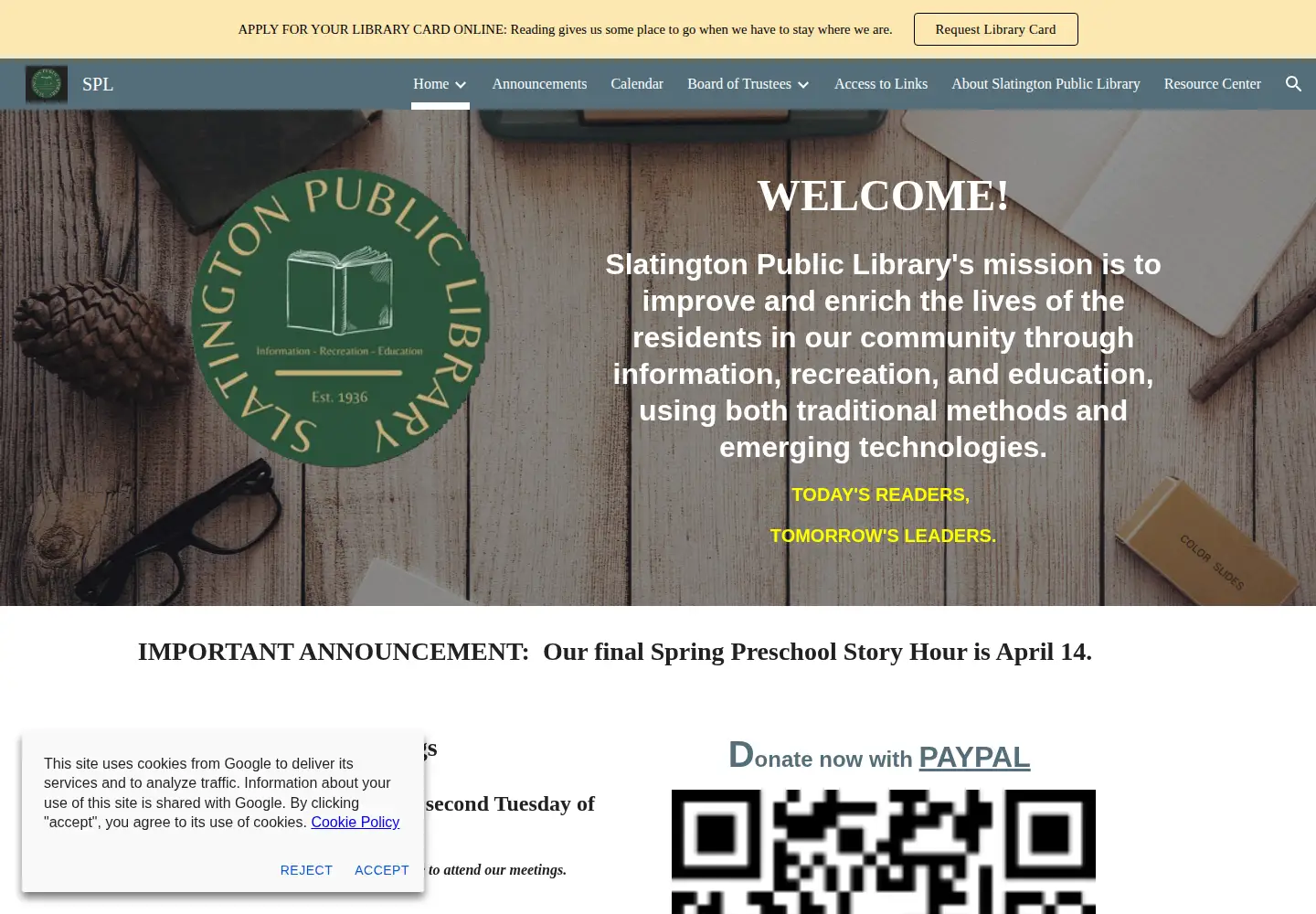 Screenshot of slatingtonlibrary.org