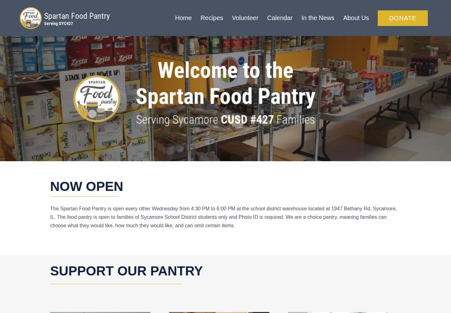 Captured homepage of spartanfoodpantry.org in the current scan