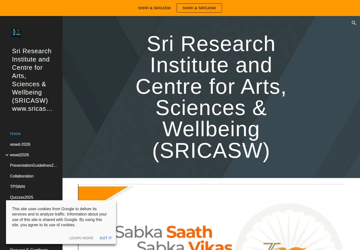 Captured homepage of sricasw.org in the current scan