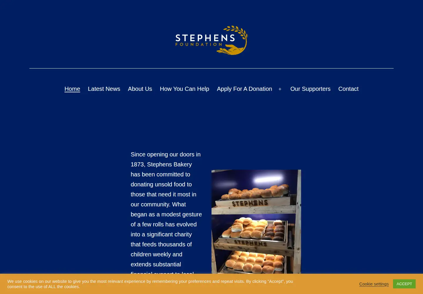 Screenshot of stephensbakeryfoundation.org