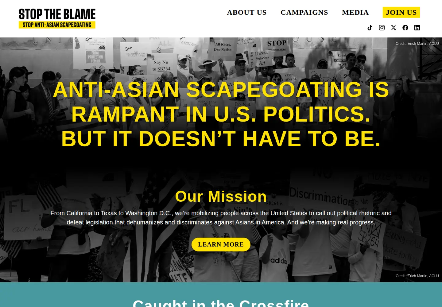 Captured homepage of stoptheblame.org in the current scan