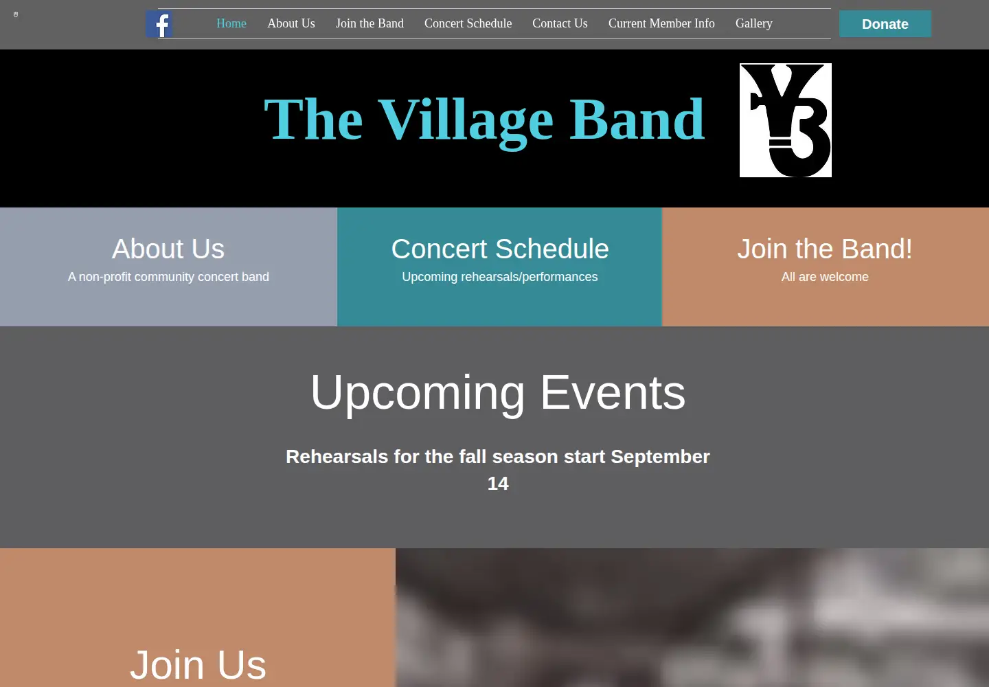 Captured homepage of thevillageband.org in the current scan