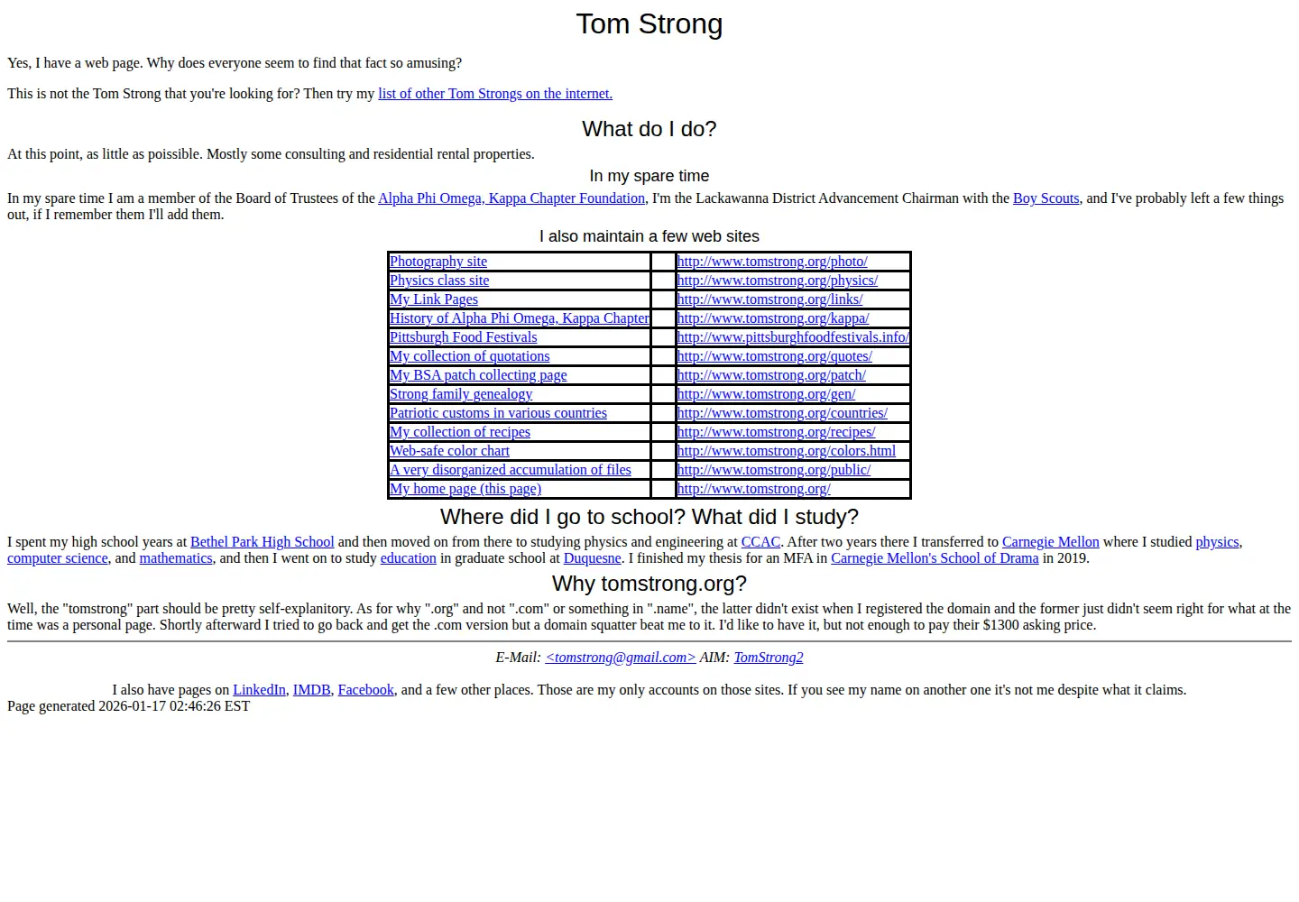 Captured homepage of tomstrong.org in the current scan