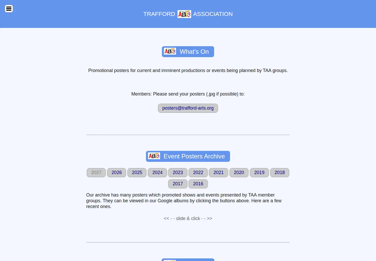 Screenshot of trafford-arts.org
