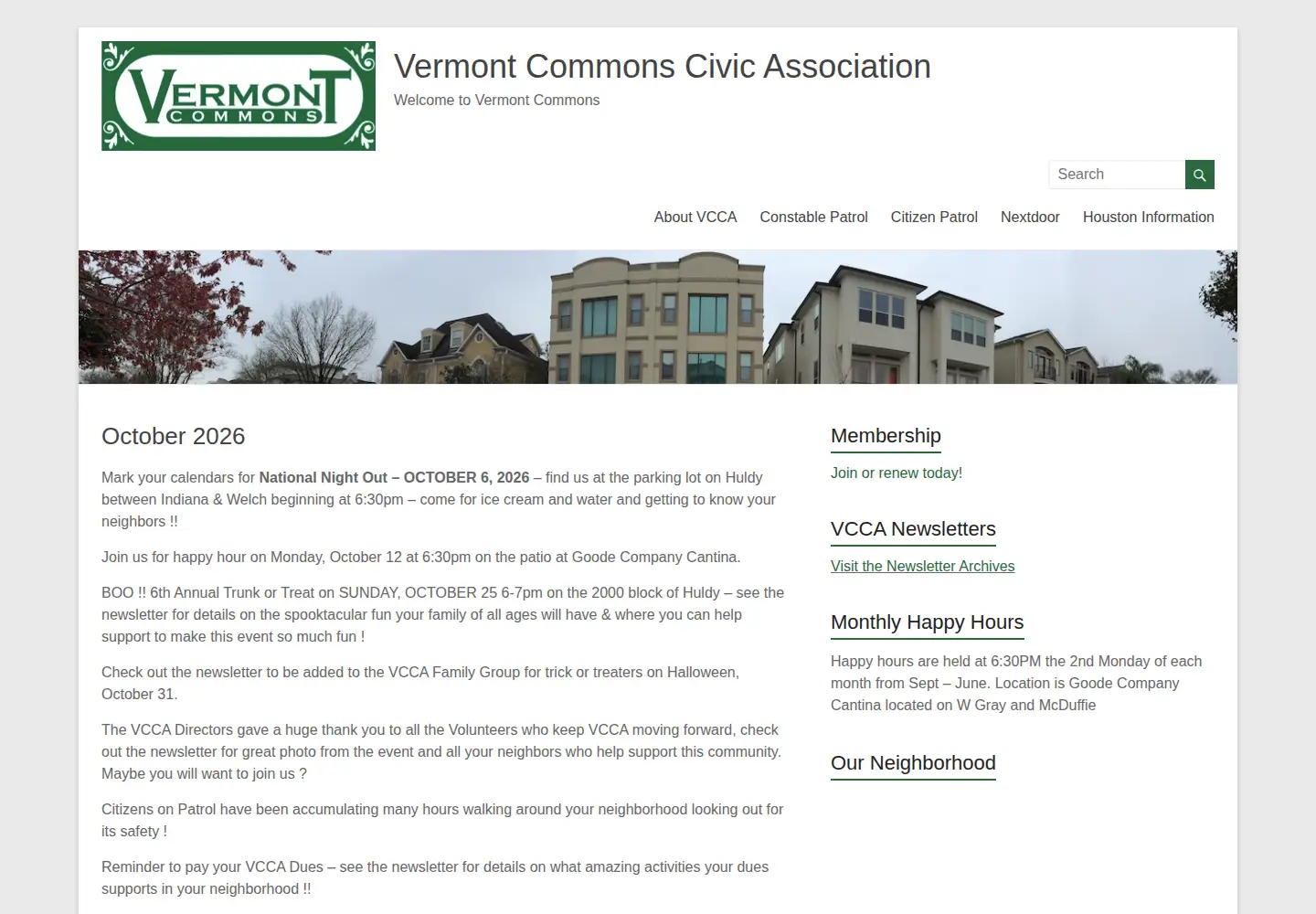 Captured homepage of vccahouston.org in the current scan