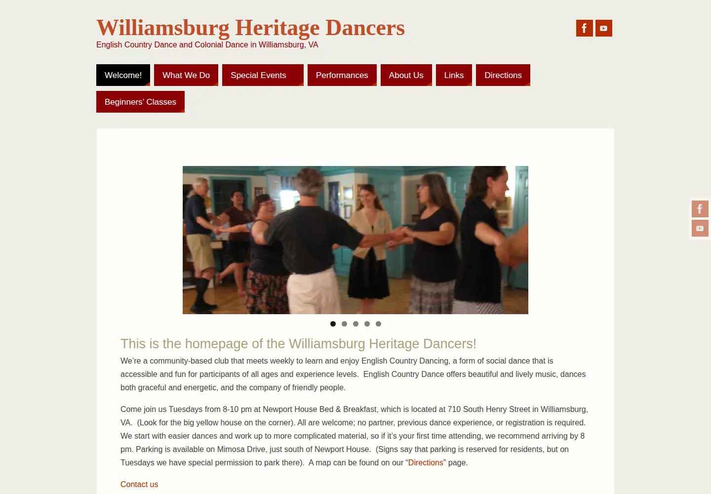 Captured homepage of williamsburgheritagedancers.org in the current scan