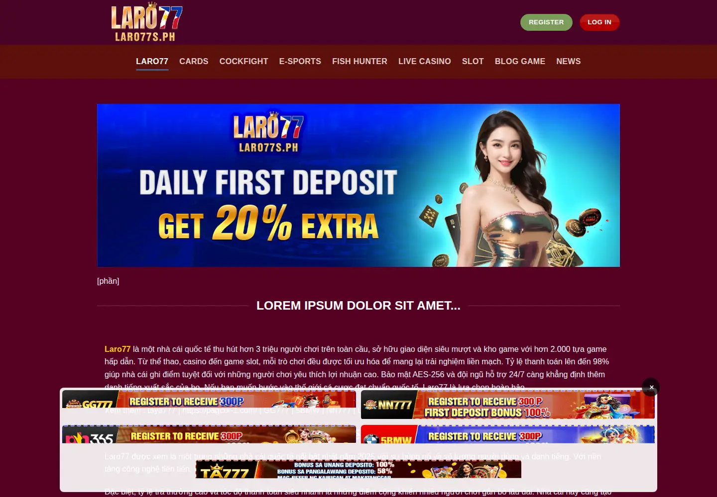 Captured homepage of laro77s.ph in the current scan