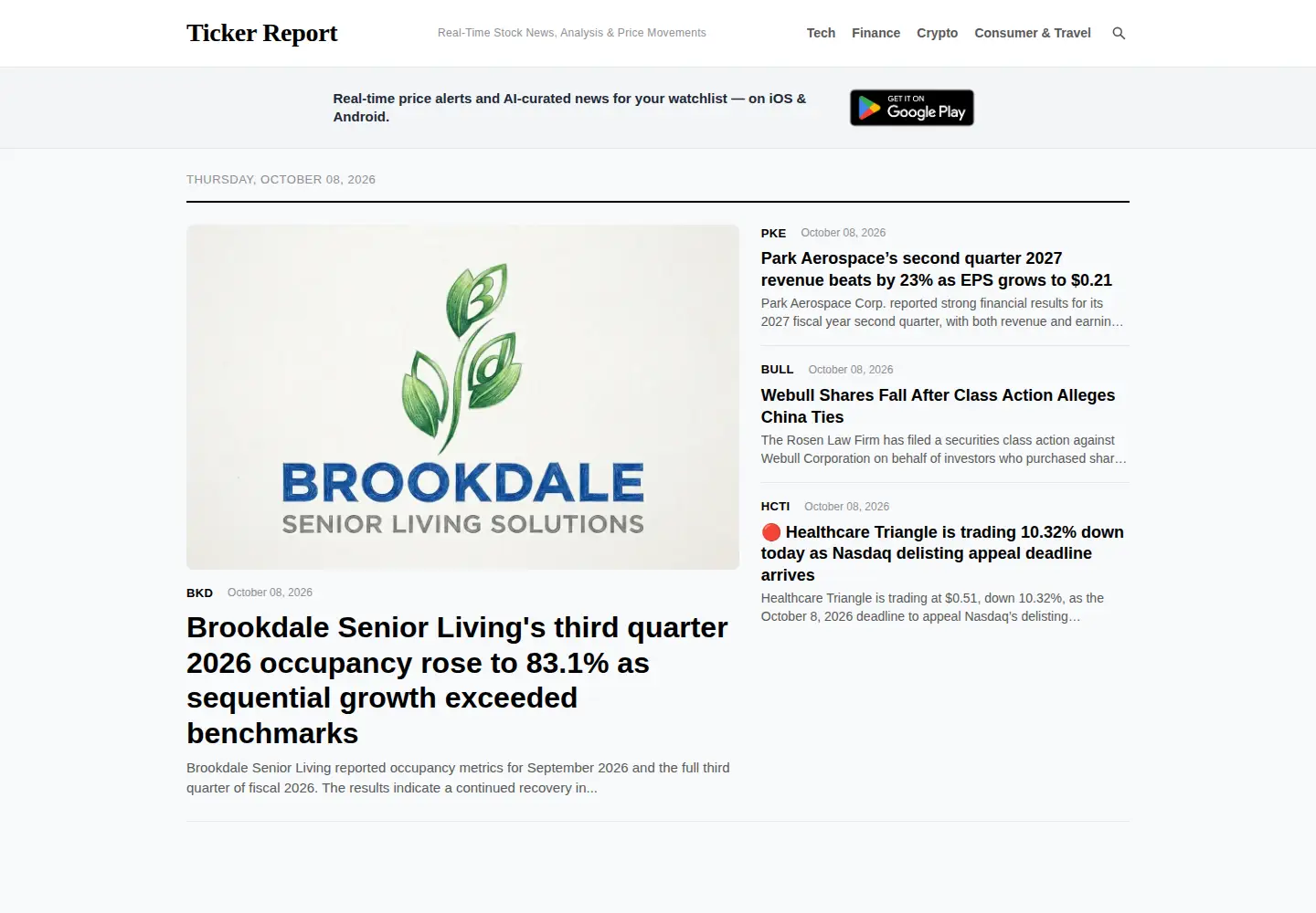 Screenshot of ticker.report