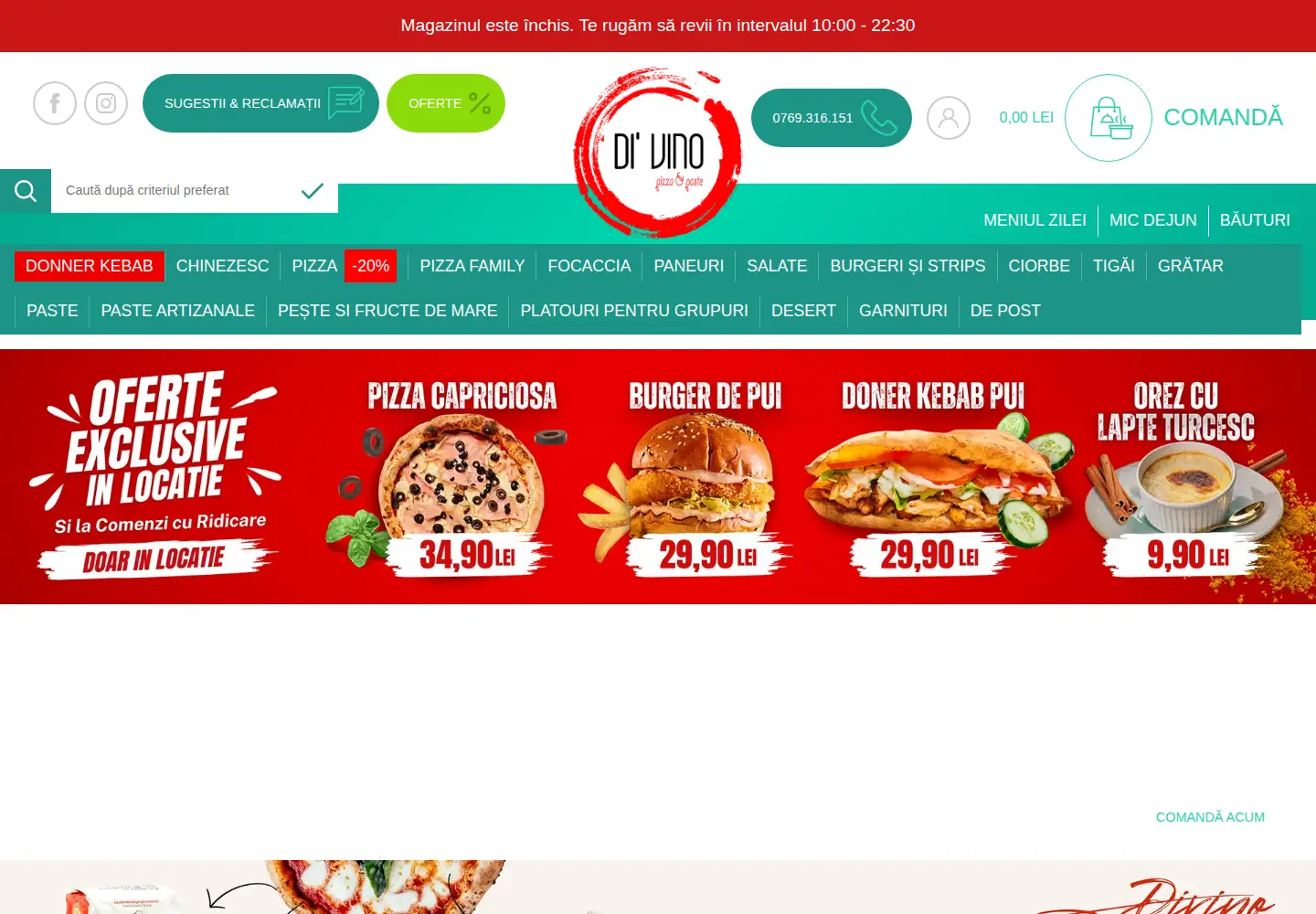 Captured homepage of divinopizza.ro in the current scan