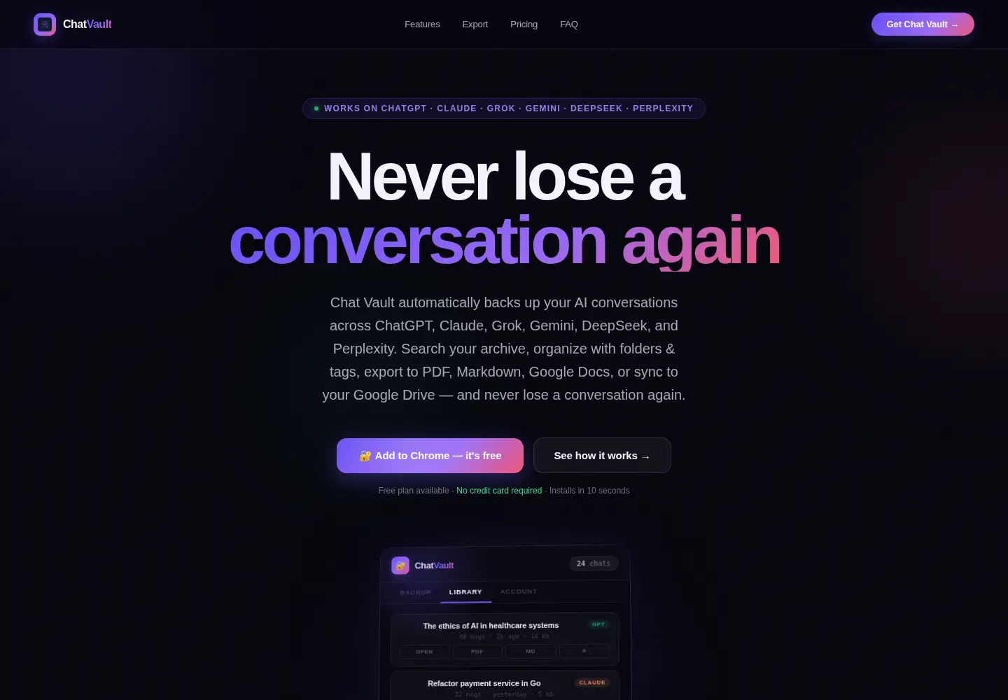 Captured homepage of chatvault.site in the current scan