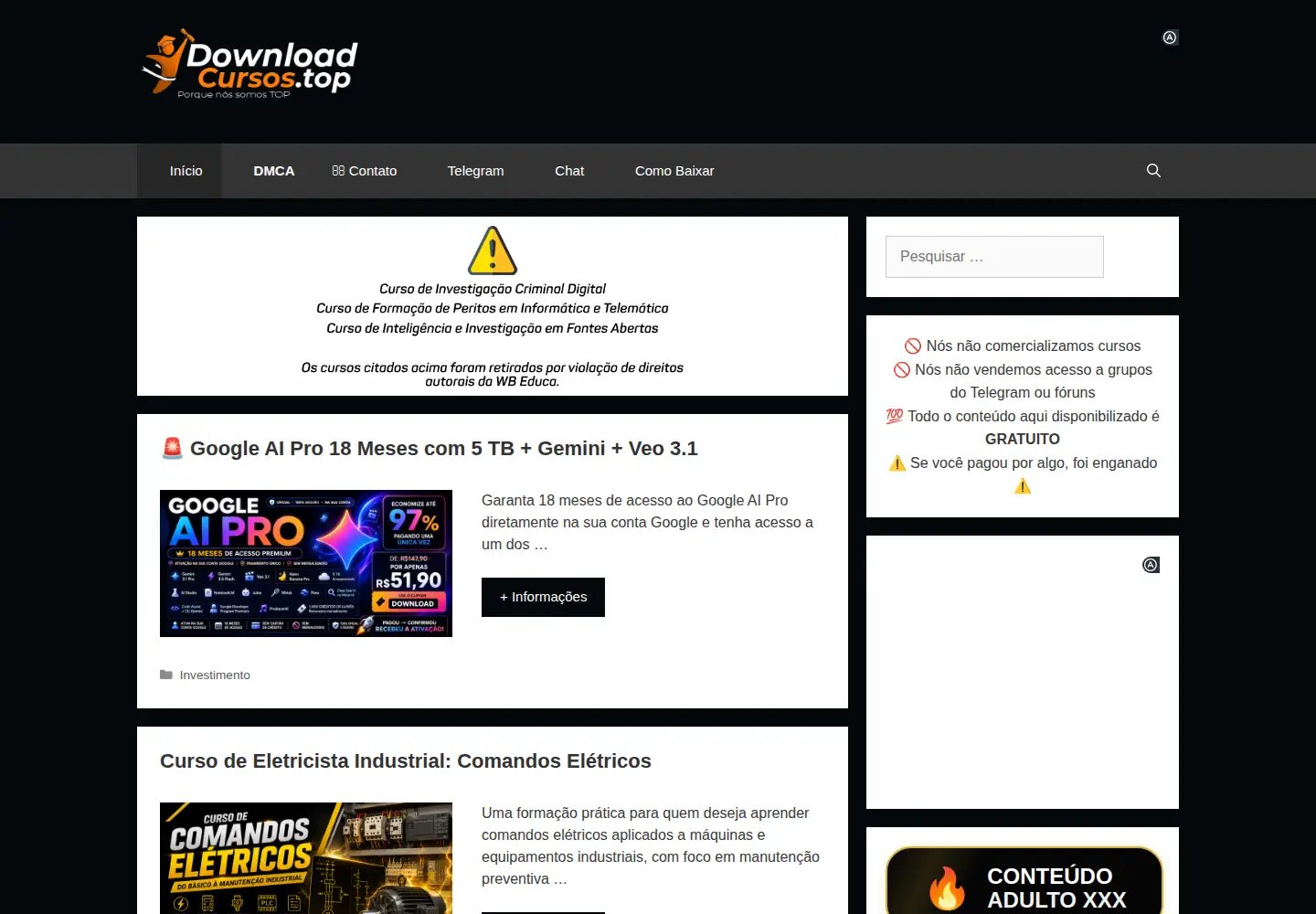 Captured homepage of downloadcursos.top in the current scan