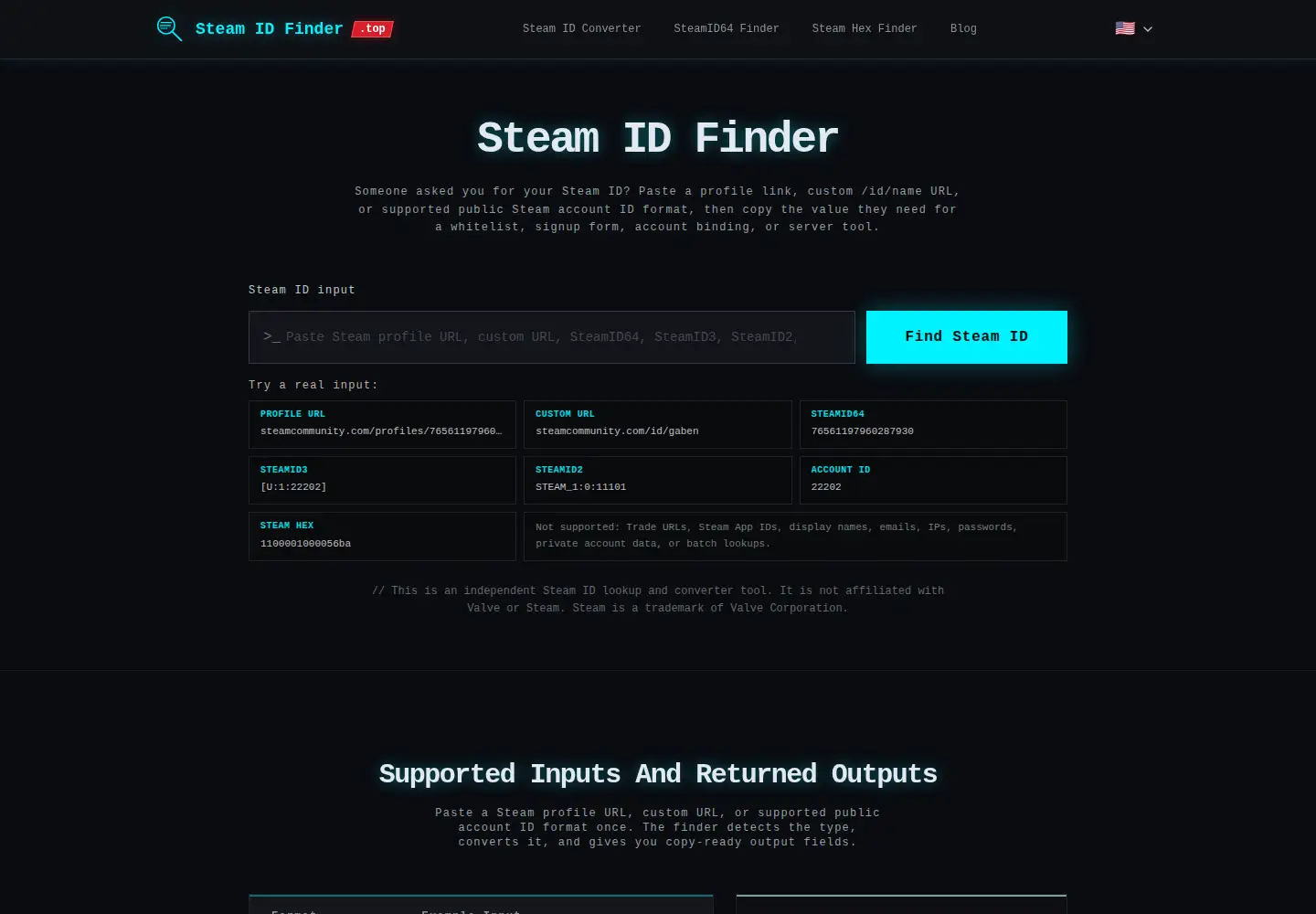Screenshot of steamidfinder.top
