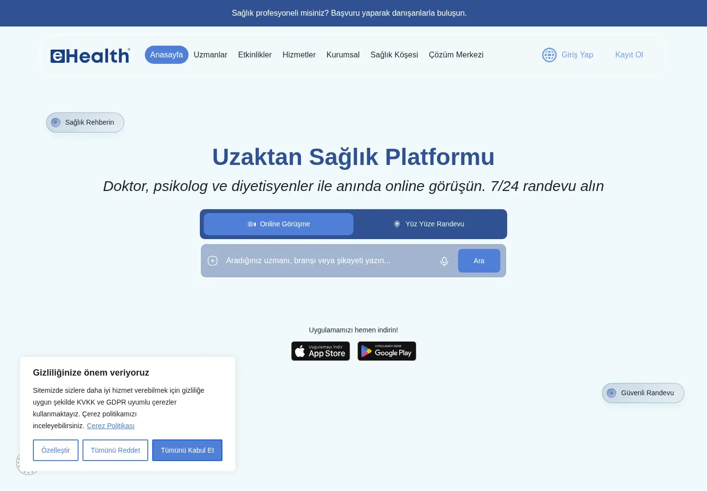 Captured homepage of ehealth.com.tr in the current scan