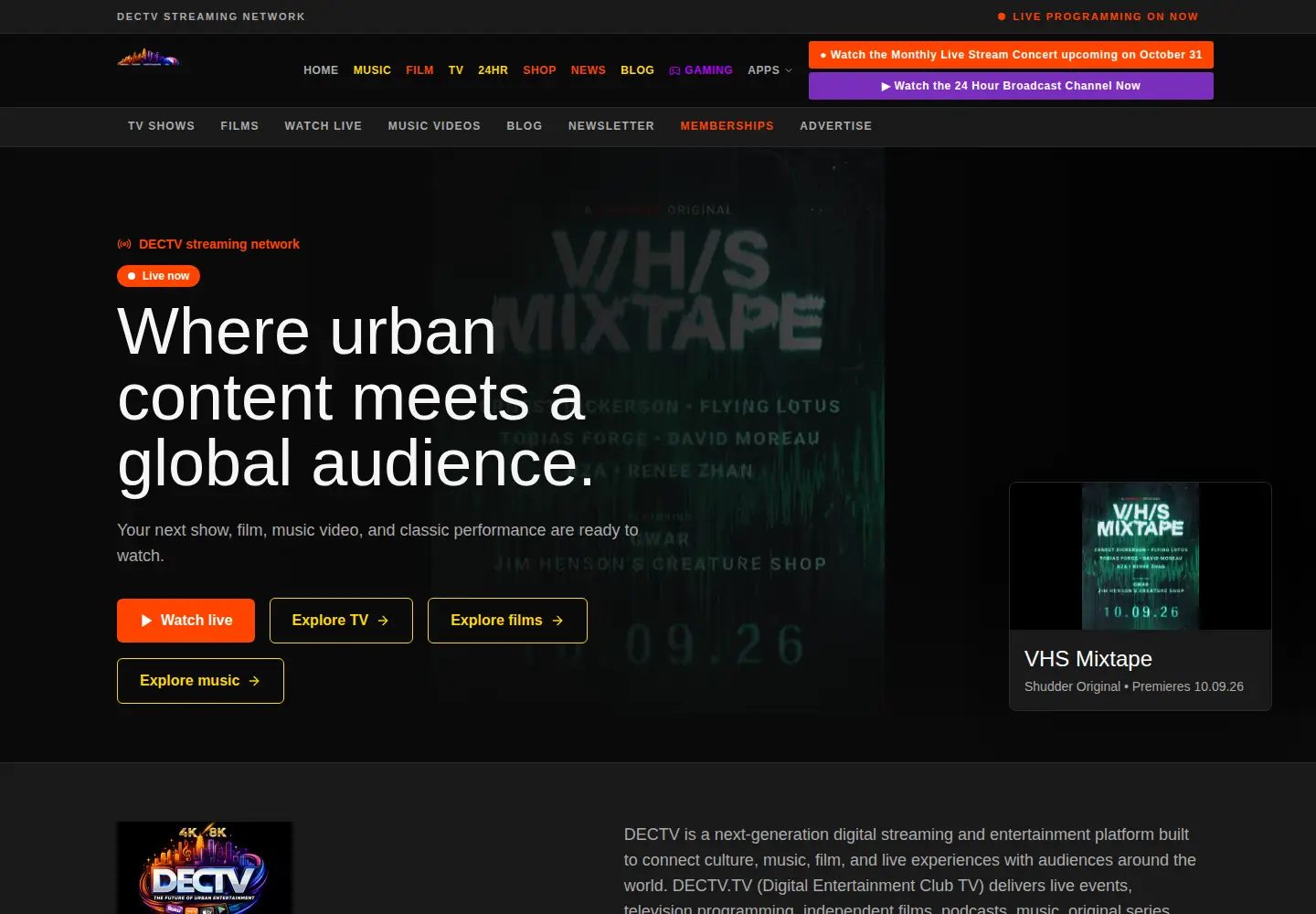 Captured homepage of dectv.tv in the current scan
