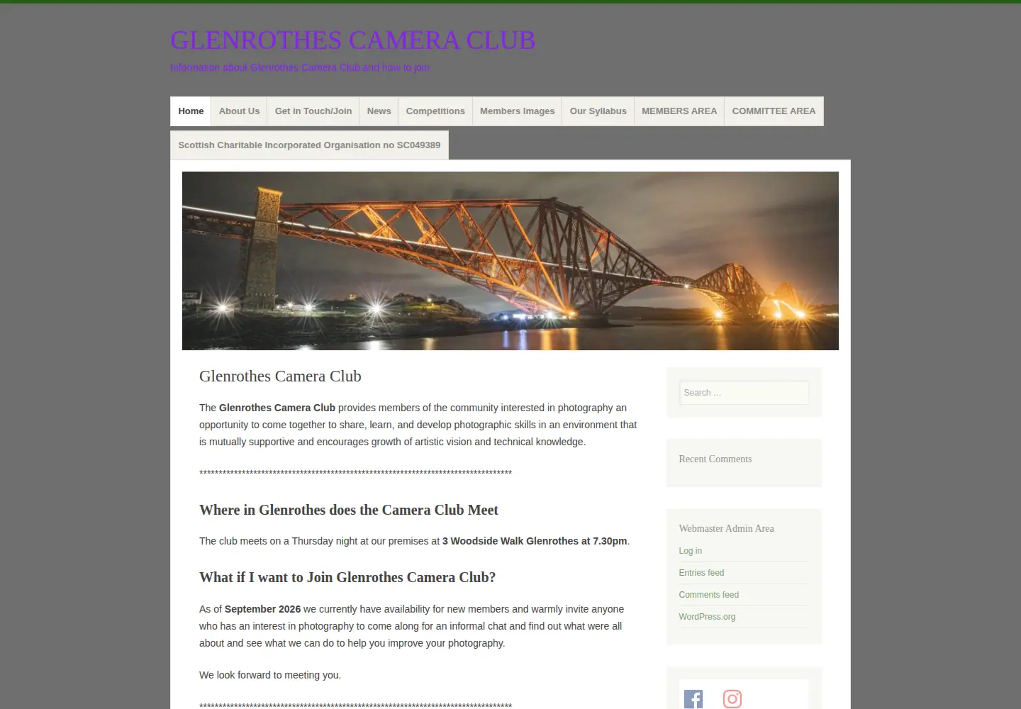 Screenshot of glenrothescameraclub.co.uk