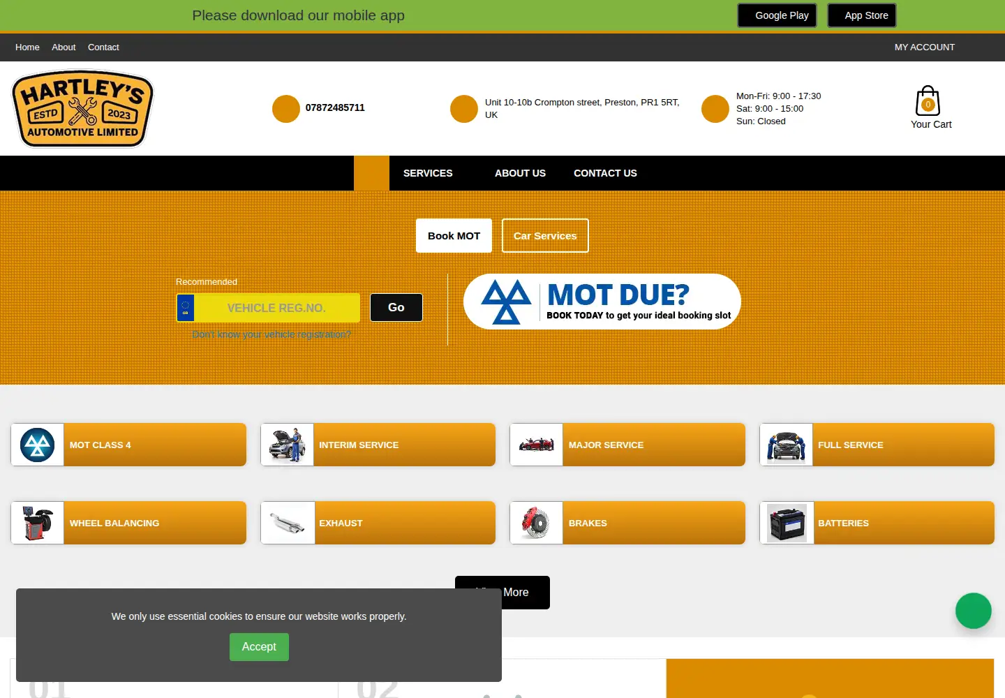 Screenshot of hartleysautomotive.co.uk