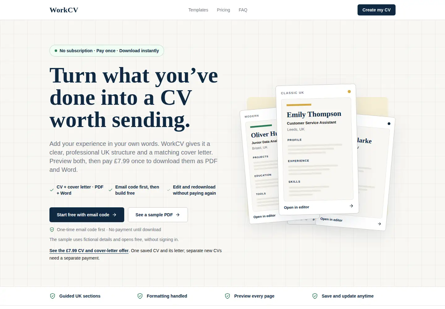 Captured homepage of workcv.co.uk in the current scan